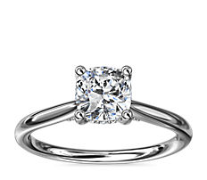 Petite Hidden Halo Solitaire Plus Diamond Engagement Ring in 18k White Gold